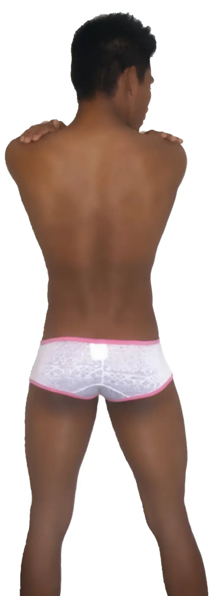 White lace briefs with pink trim from icker sea devoured boxer brief underwear pink white COI-13-08 product front view