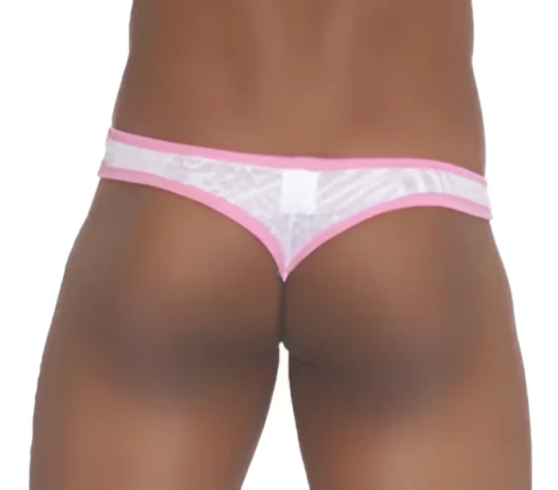 Icker Sea Devoured Brazilian thong underwear in pink and white lace with a sheer patterned design