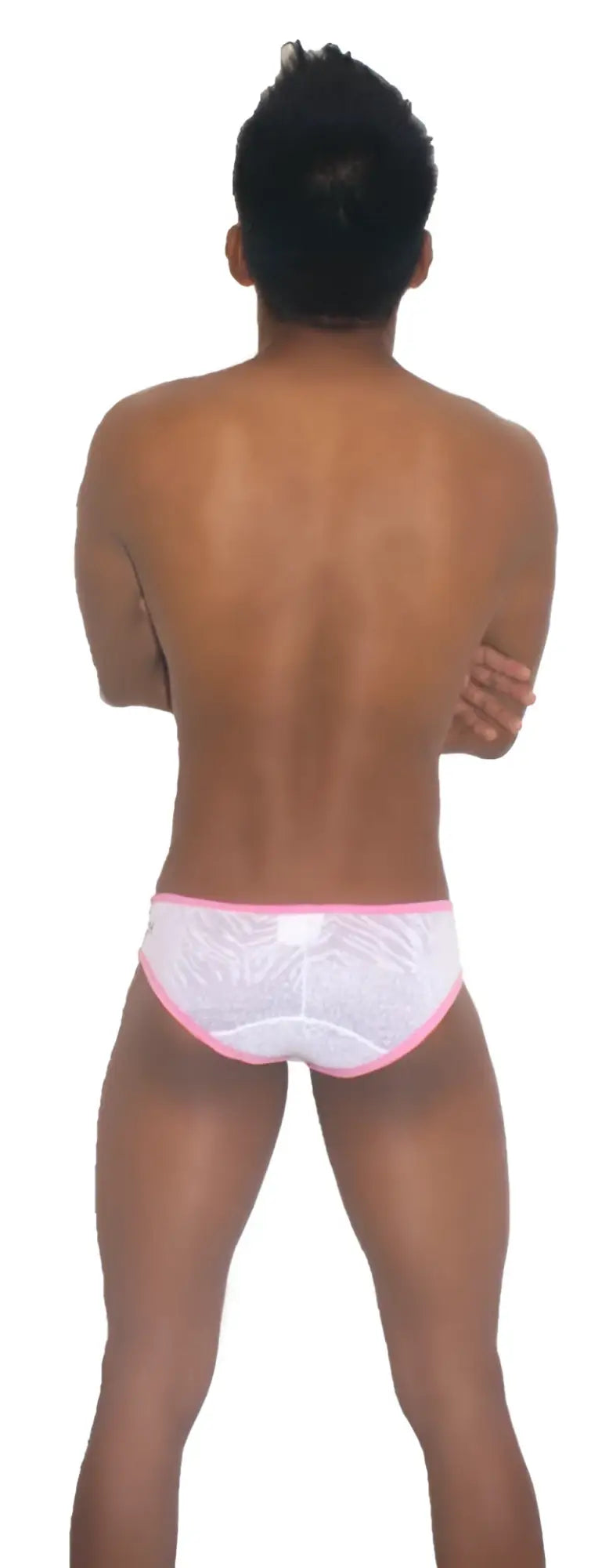 Icker Sea Devoured white briefs with pink trim and a subtle pattern bikini underwear in pink and white