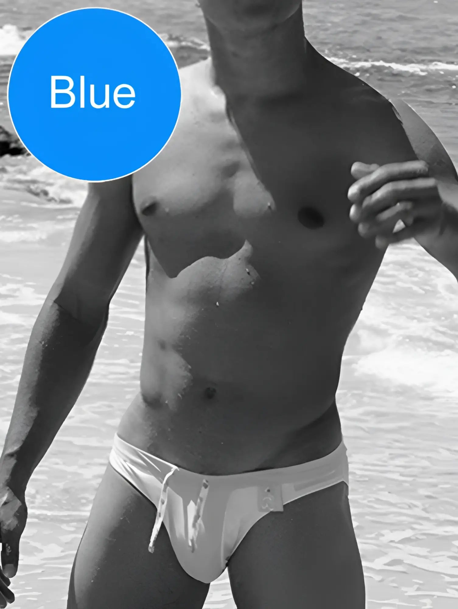 White swim trunks with drawstring waistband by icker sea duotone bikini swimwear blue cob 15 22