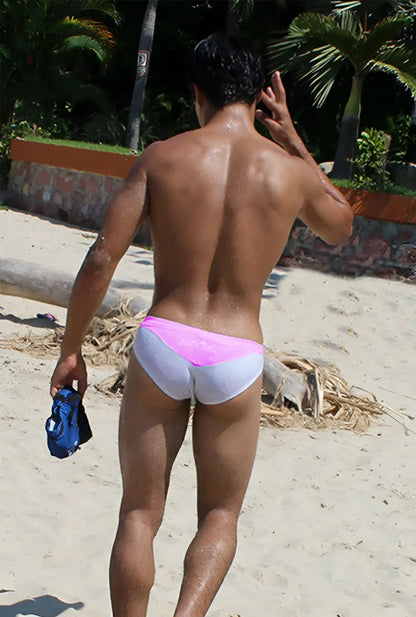 Icker Sea Duotone pink and white swim trunks with sleek modern design perfect for beach and poolwear