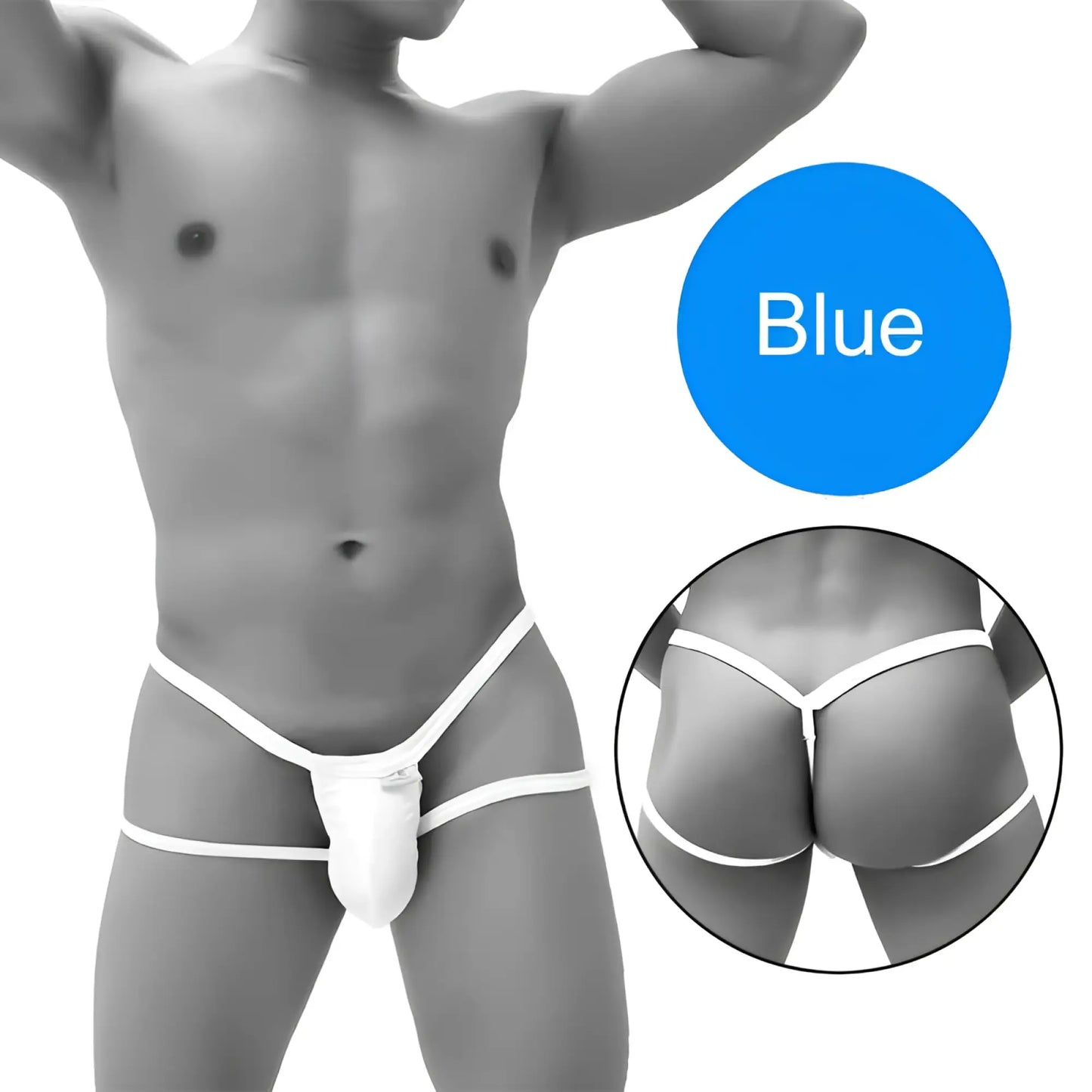 White thong with blue option from icker sea enhancement micro jock strap underwear blue COI-21-14 shown from back