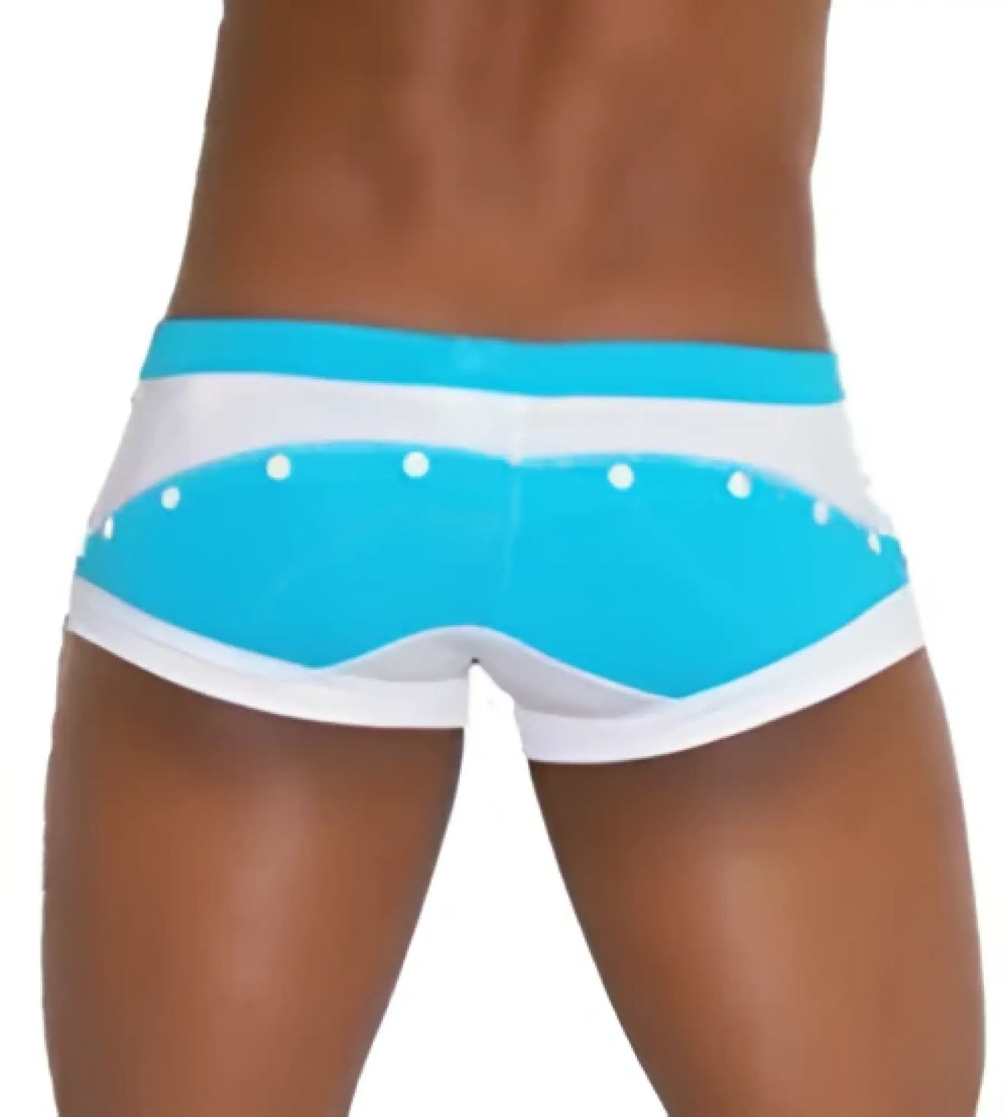 Icker Sea eyelets square cut trunk swimwear in bright blue and white with dotted waistband detail for swimming