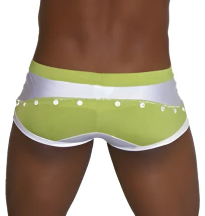 Icker Sea Eyelets square cut trunk swimwear in lime green and white with a sleek modern design for swimming
