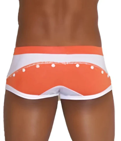 Orange and white Icker Sea Eyelets square cut trunk swimwear with dotted trim detail for stylish beachwear