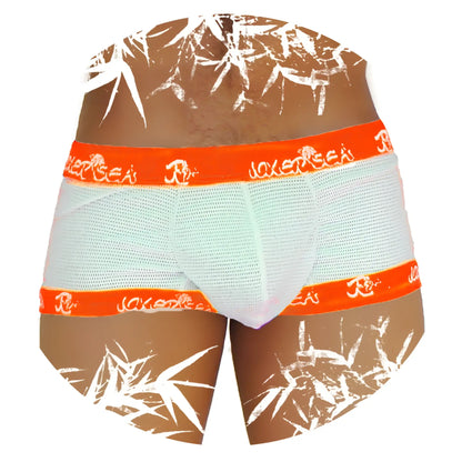 Icker Sea fresh dots light blue mesh briefs with orange waistband and white bamboo leaf pattern COI-14-FD-02