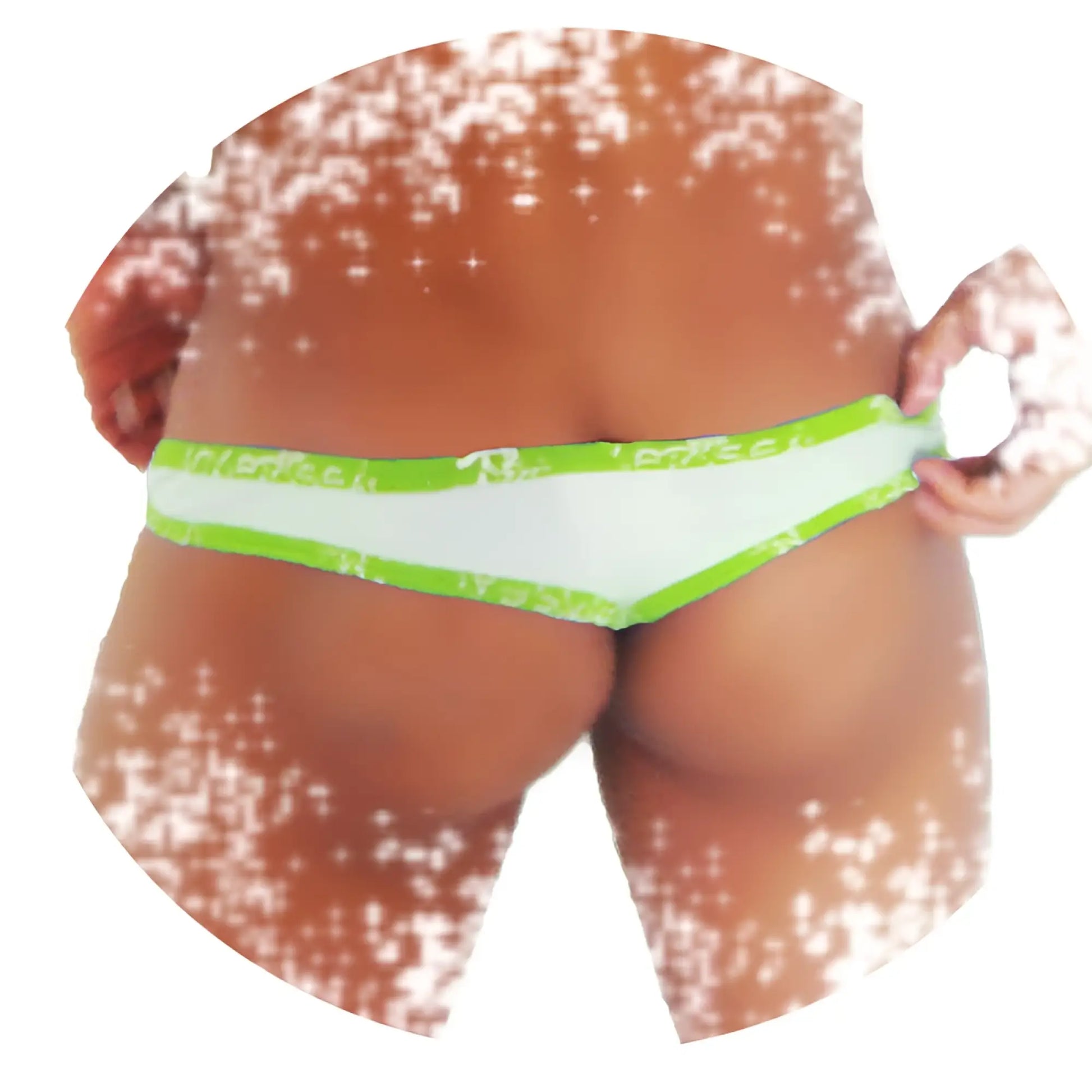 Icker Sea fresh dots logo trim bright green and white bikini bottom with thin elastic waistband in front view
