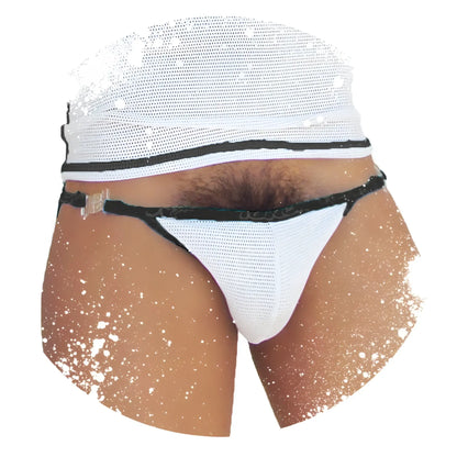 White mesh thong with black trim and sequined waistband from icker sea fresh dots microslip bikini underwear