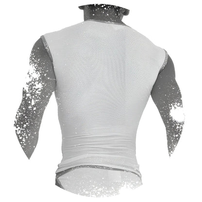 Icker Sea fresh dots logo trim muscle top orange fitted sleeveless t shirt in white mesh material