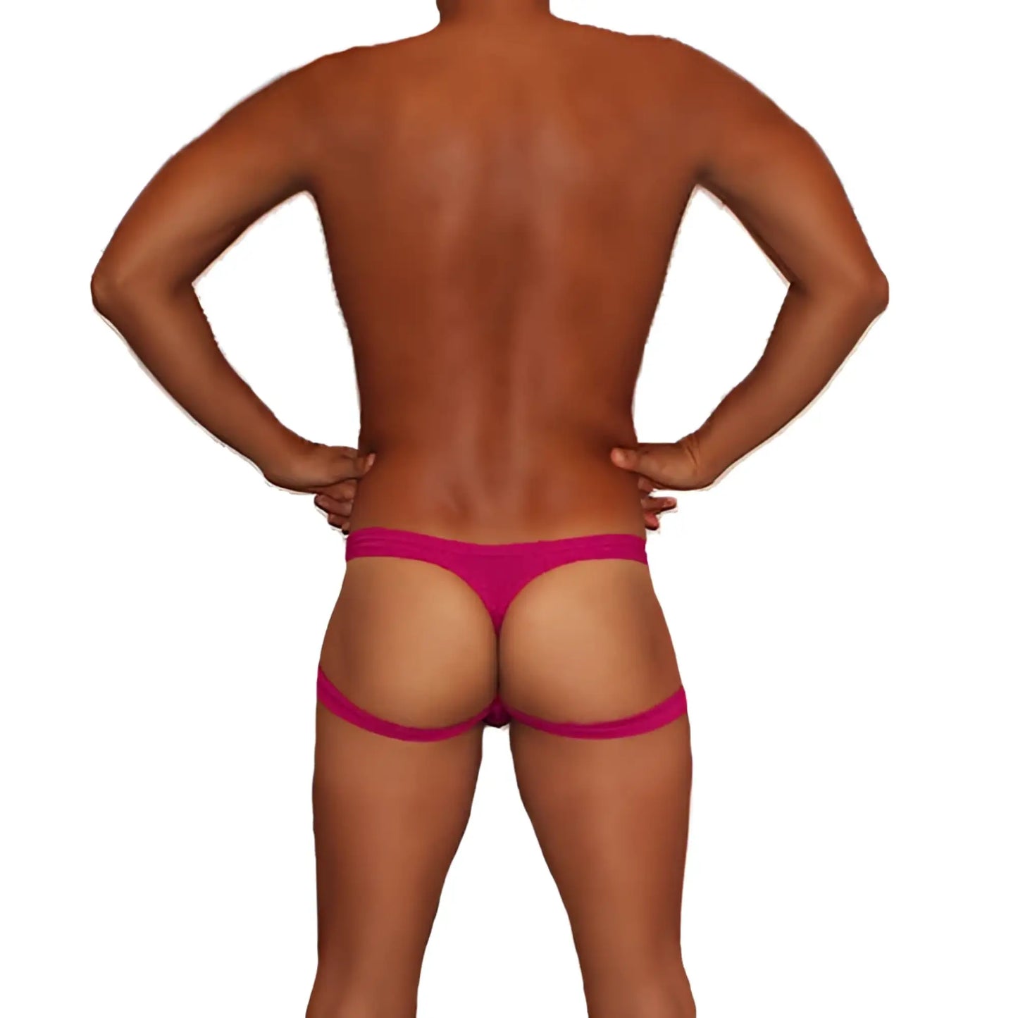 Icker Sea jock thong underwear in bright fuchsia with a smooth elastic fabric and matching leg strap