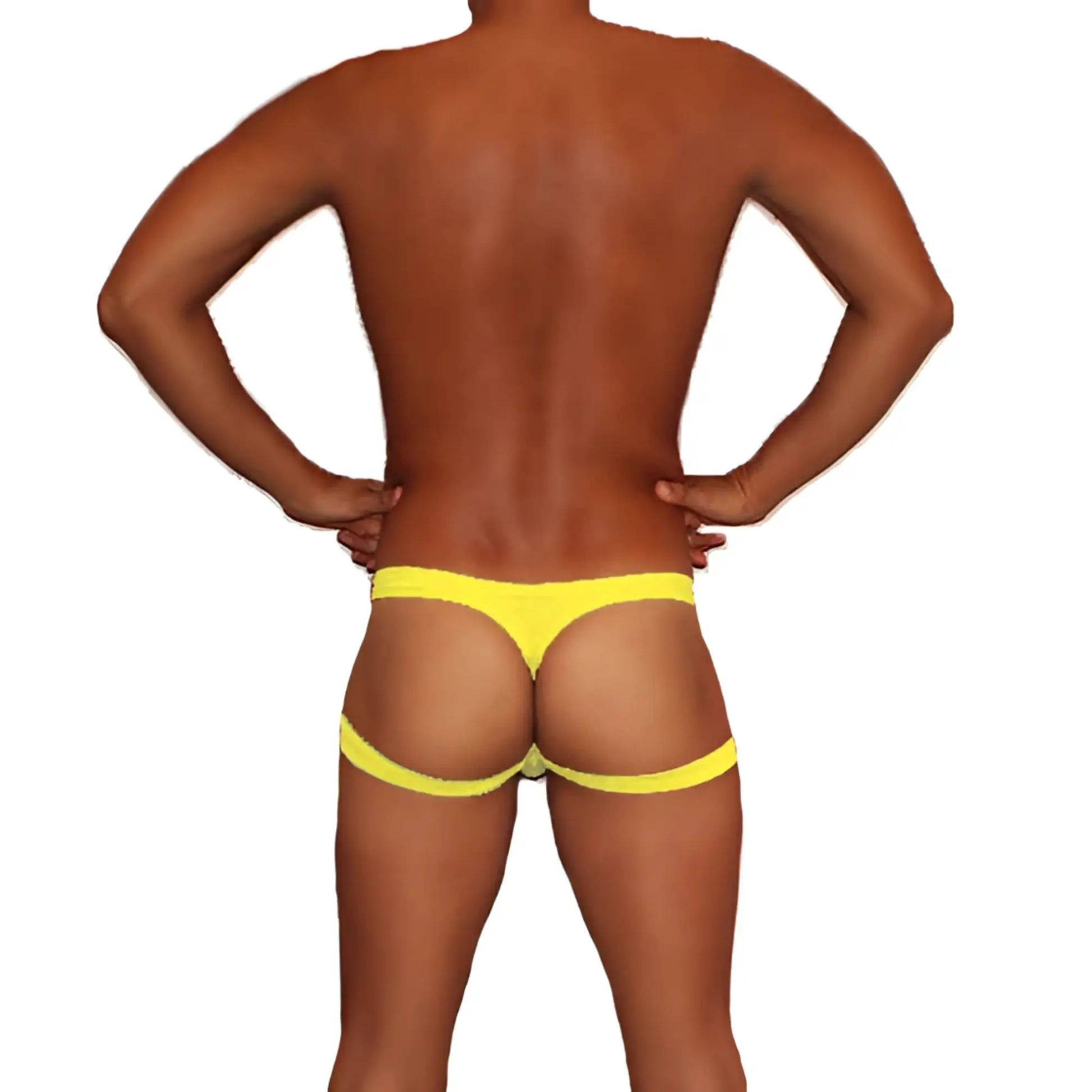 Bright yellow icker sea jock thong underwear with low-rise fit wide waistband and leg straps in mango color