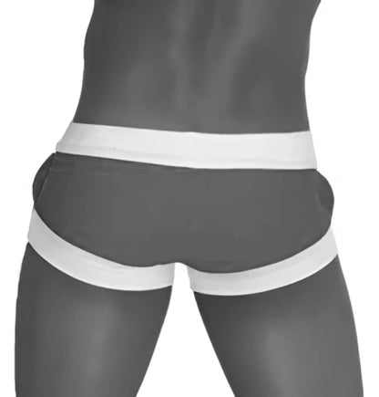 Black and white striped snug fit briefs for icker sea legs shoe lace pouch square cut trunk swimwear blue cob-13-45