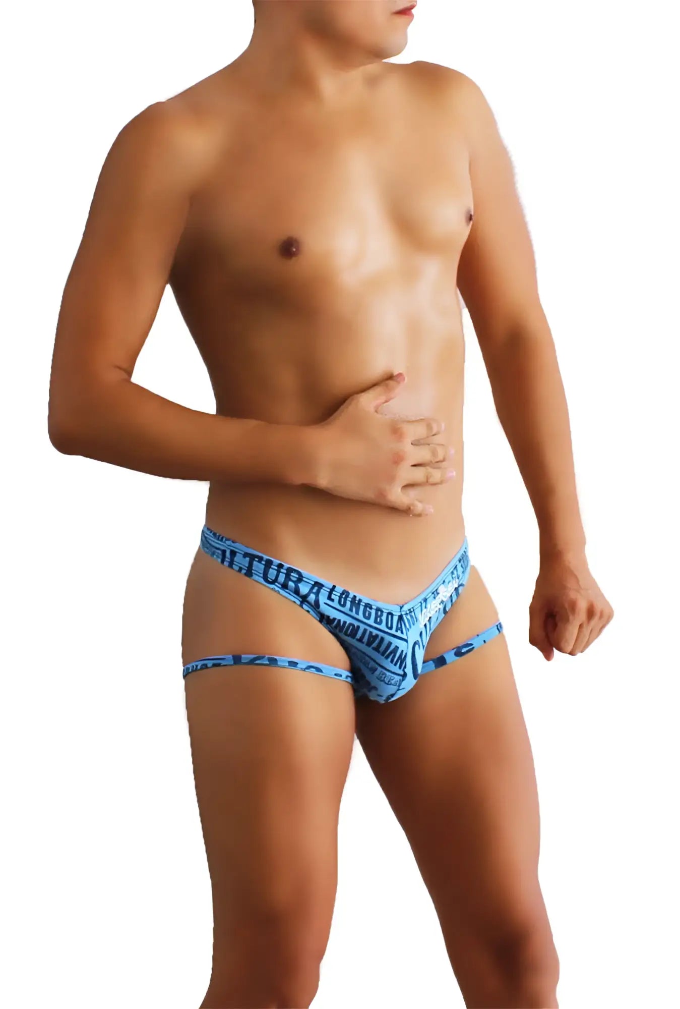 Blue patterned men’s briefs with text design from icker sea letters slip jock strap underwear coI 16 17