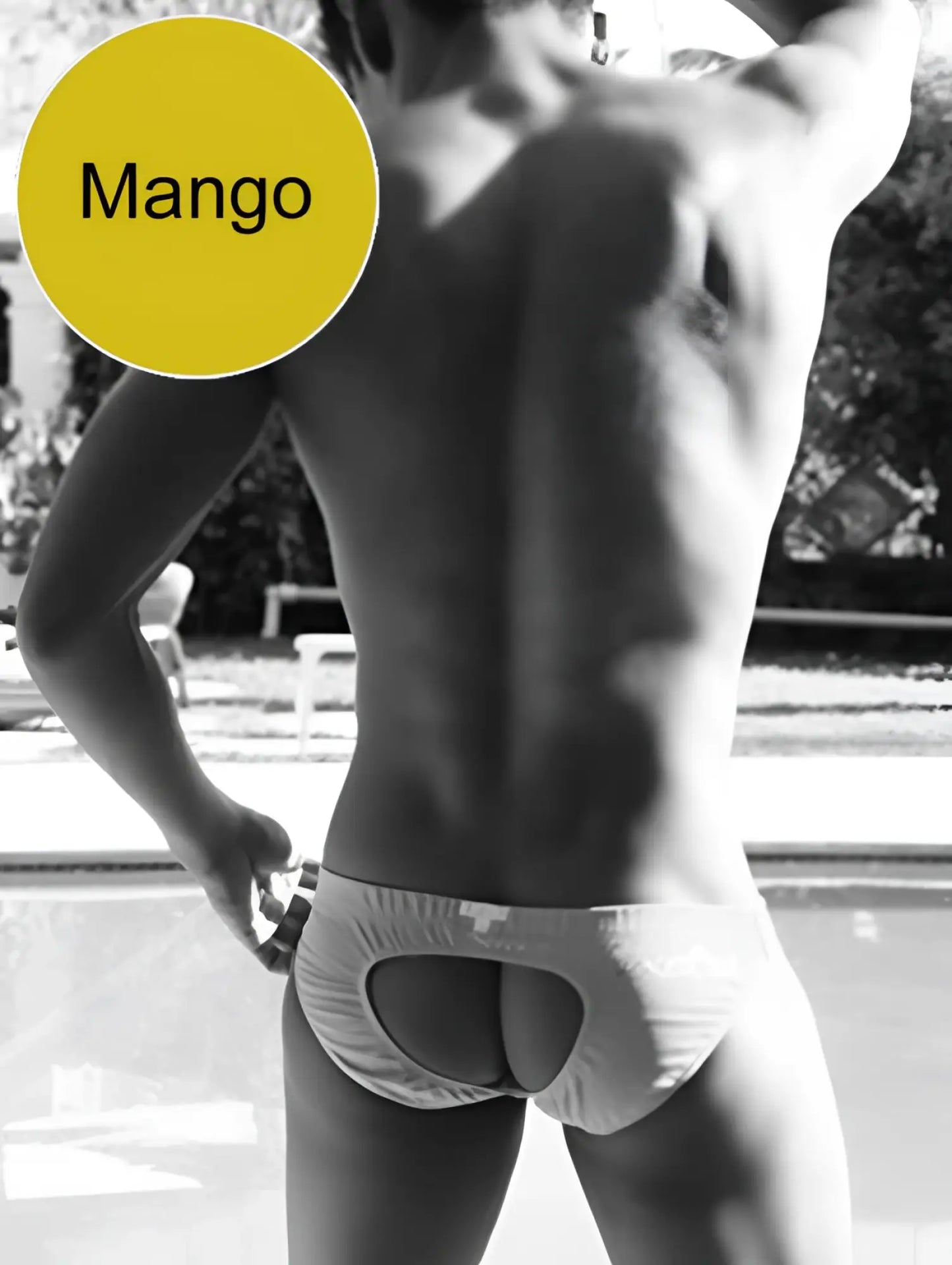 Mango Icker Sea Lifeguard men’s white briefs with distinctive cutout design for jock strap swimwear use