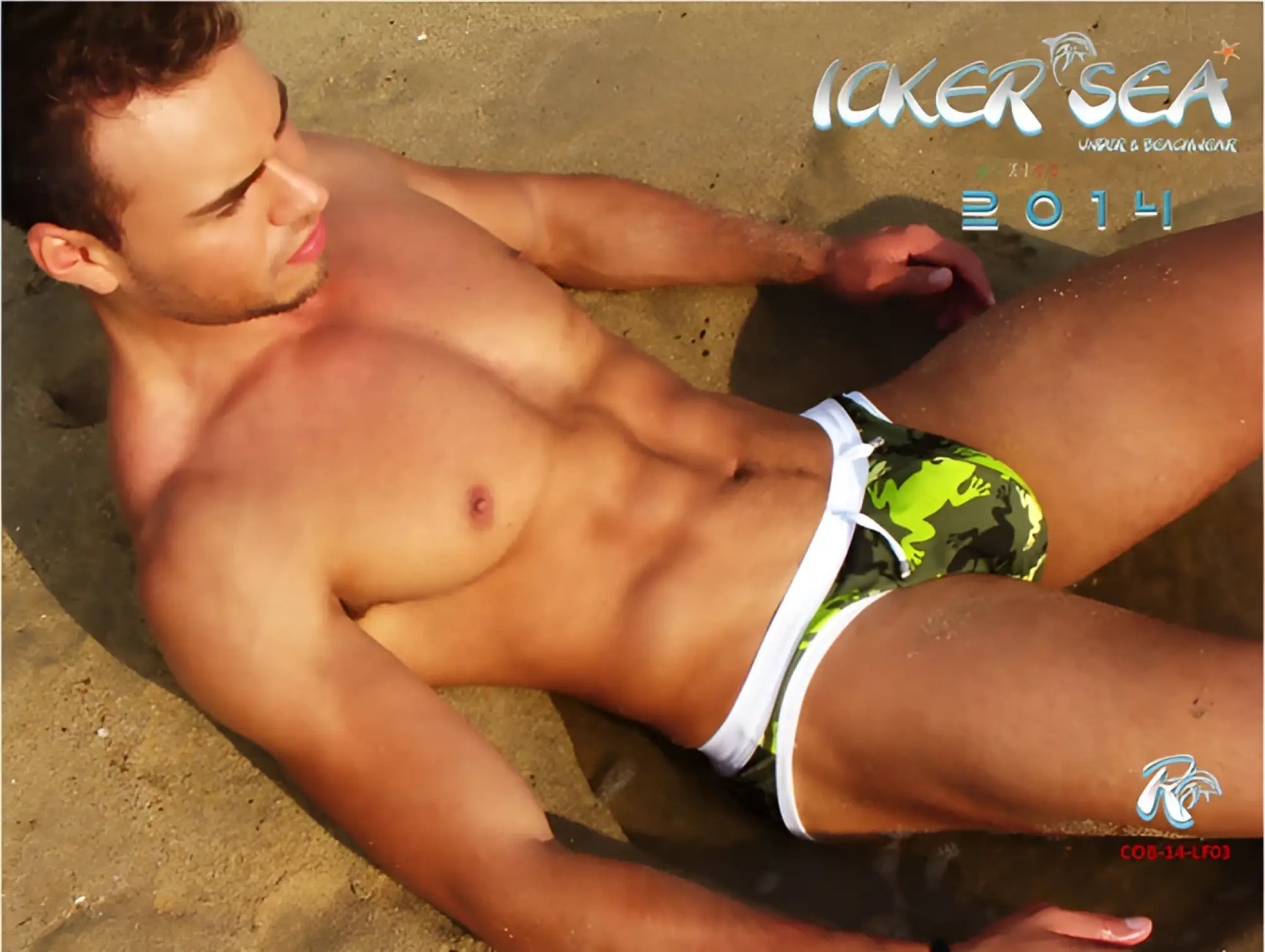 Vibrant lime green and black camouflage swim trunks with white elastic waistband from icker sea little frogs slip bikini swimwear
