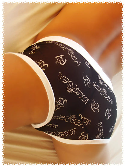 Black Icker Sea logo mesh lace front brief underwear with white trim and gold louboutin logo pattern COI-14-04