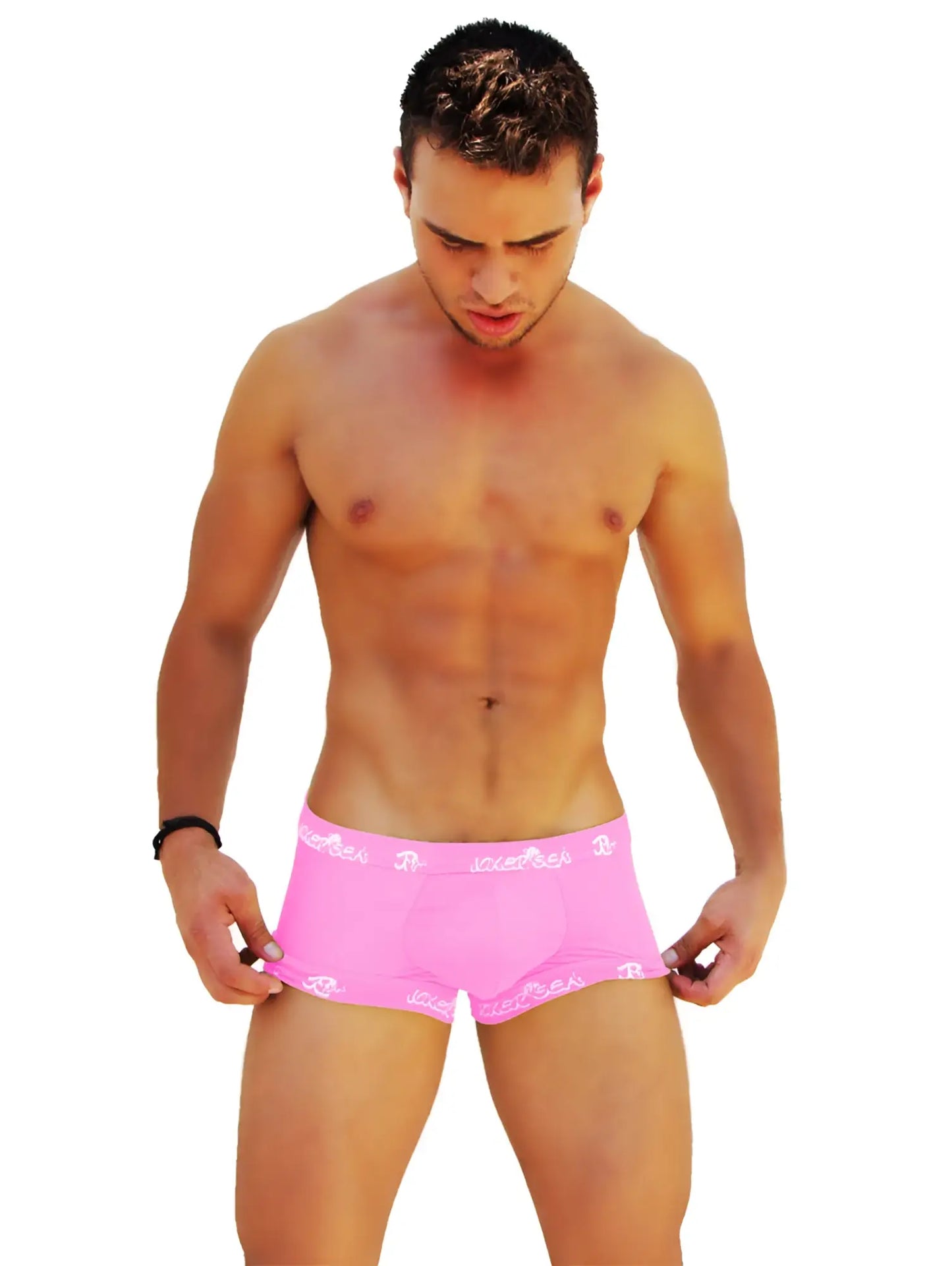 Pink icker sea boxer briefs with white logo trim, breathable cotton blend, comfortable everyday underwear