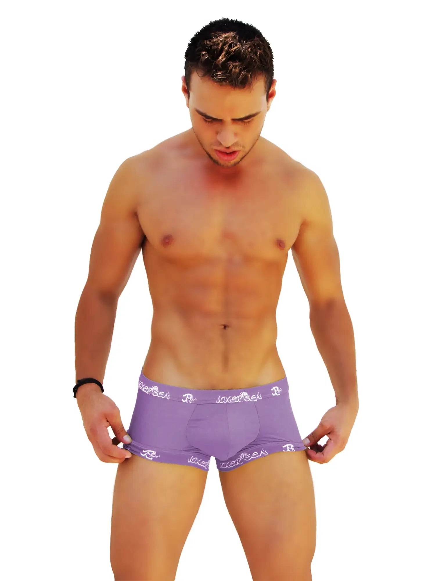 Purple icker sea logo trim boxer brief underwear with white logo trim for men