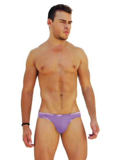 Purple icker sea logo trim kiss my ass slip bikini underwear with white logo trim waistband for men