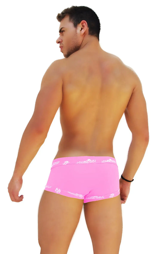 Icker Sea bright pink lace front boxer brief underwear with white logo waistband trim for comfortable fit