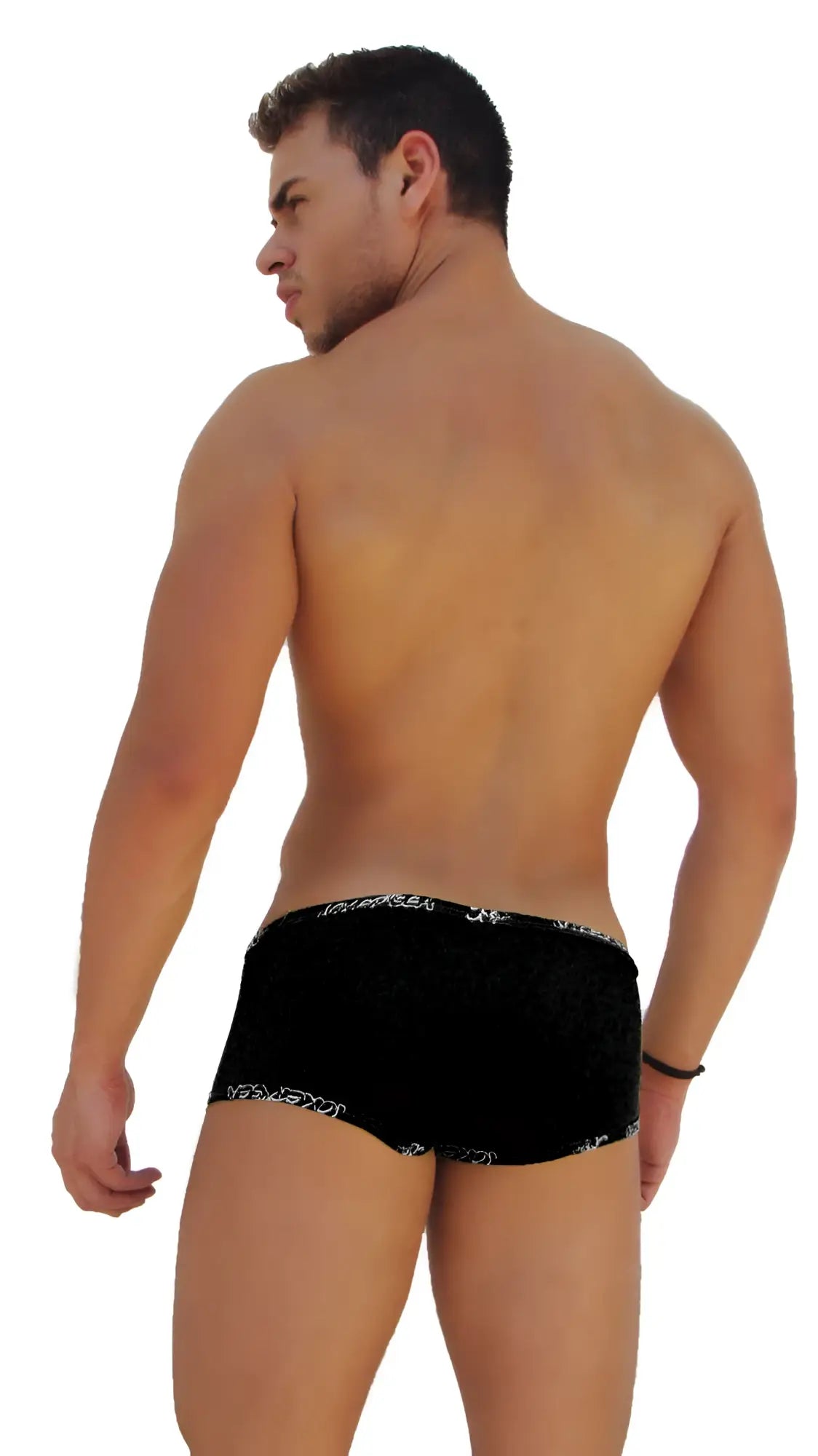 Black textured briefs with white paisley trim along waistband and leg openings icker sea logo trim low boxer brief underwear