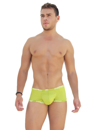 Icker sea logo trim low boxer brief underwear in bright lime green with white patterned waistband for daily comfort