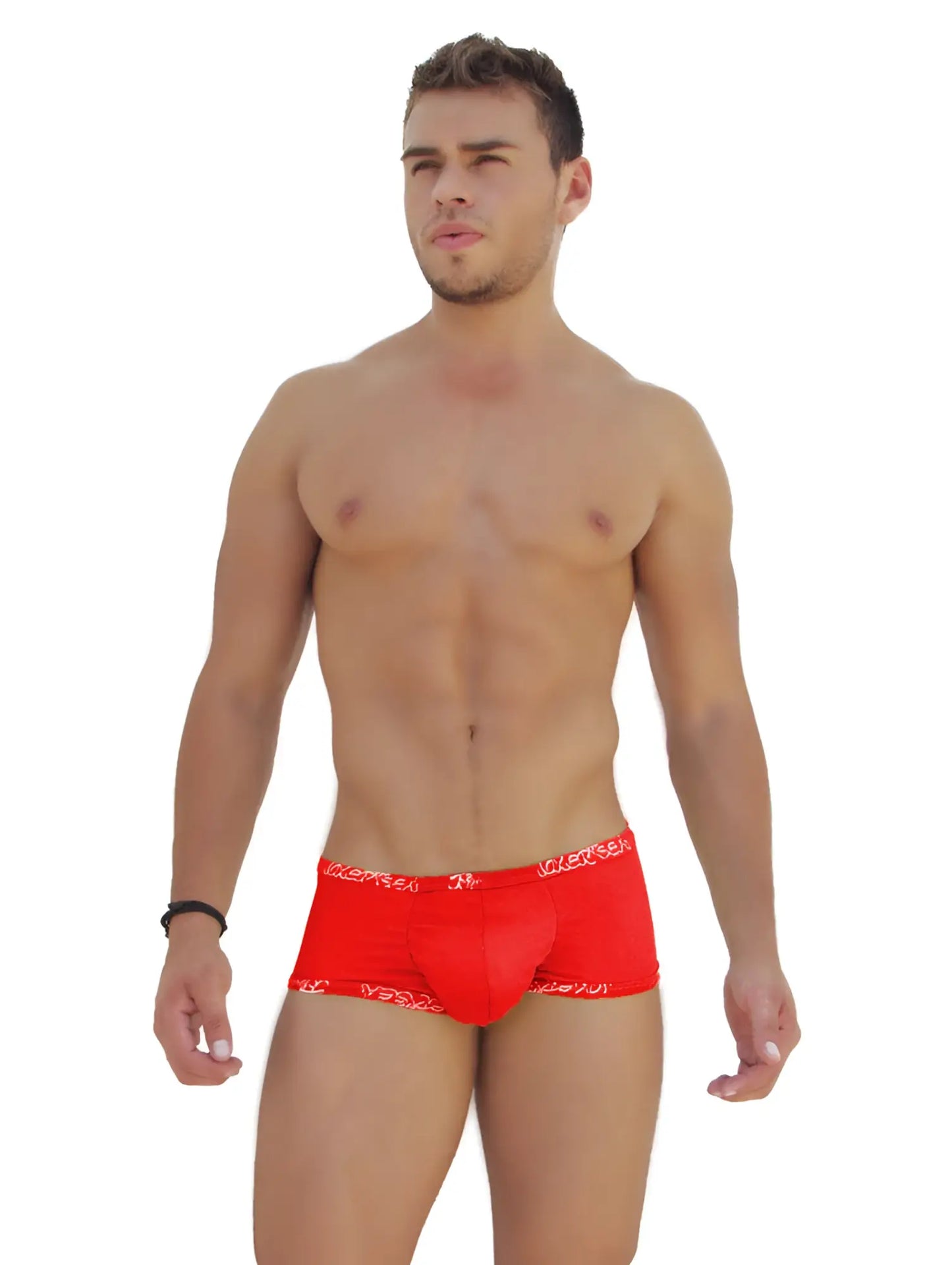 Red icker sea low boxer brief underwear featuring a white logo trim and breathable fabric for comfort