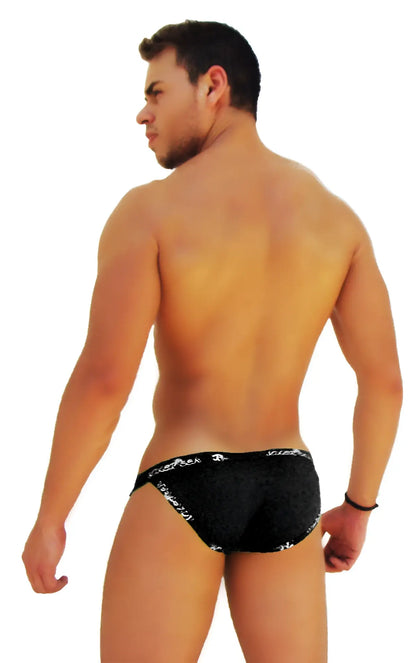 Black textured icker sea microslip bikini briefs with white logo trim for comfortable everyday wear