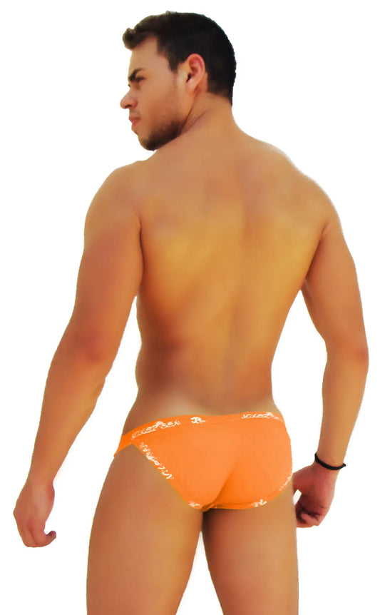 Bright orange icker sea logo trim microslip bikini underwear with white logo pattern waistband in cotton blend
