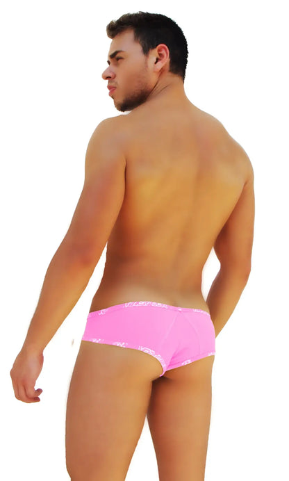 Icker Sea logo trim mini bikini underwear in bright pink with white patterned trim for stylish comfort