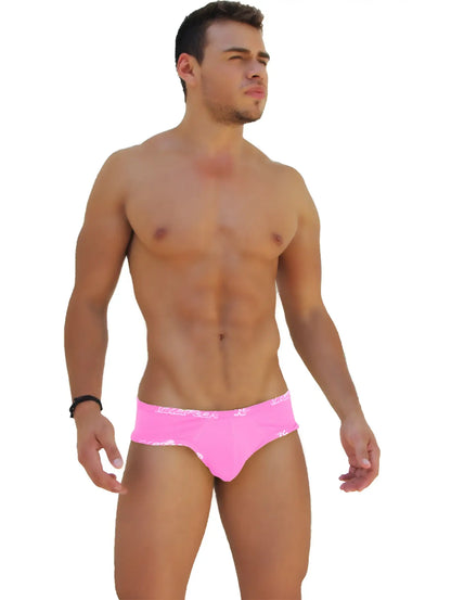 Bright pink icker sea logo trim mini bikini briefs with white waistband logo for stylish underwear wear
