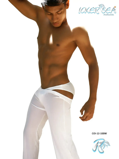 Icker Sea mesh beach pants white COI-12-100W are sheer white cut-out pants with a modern design