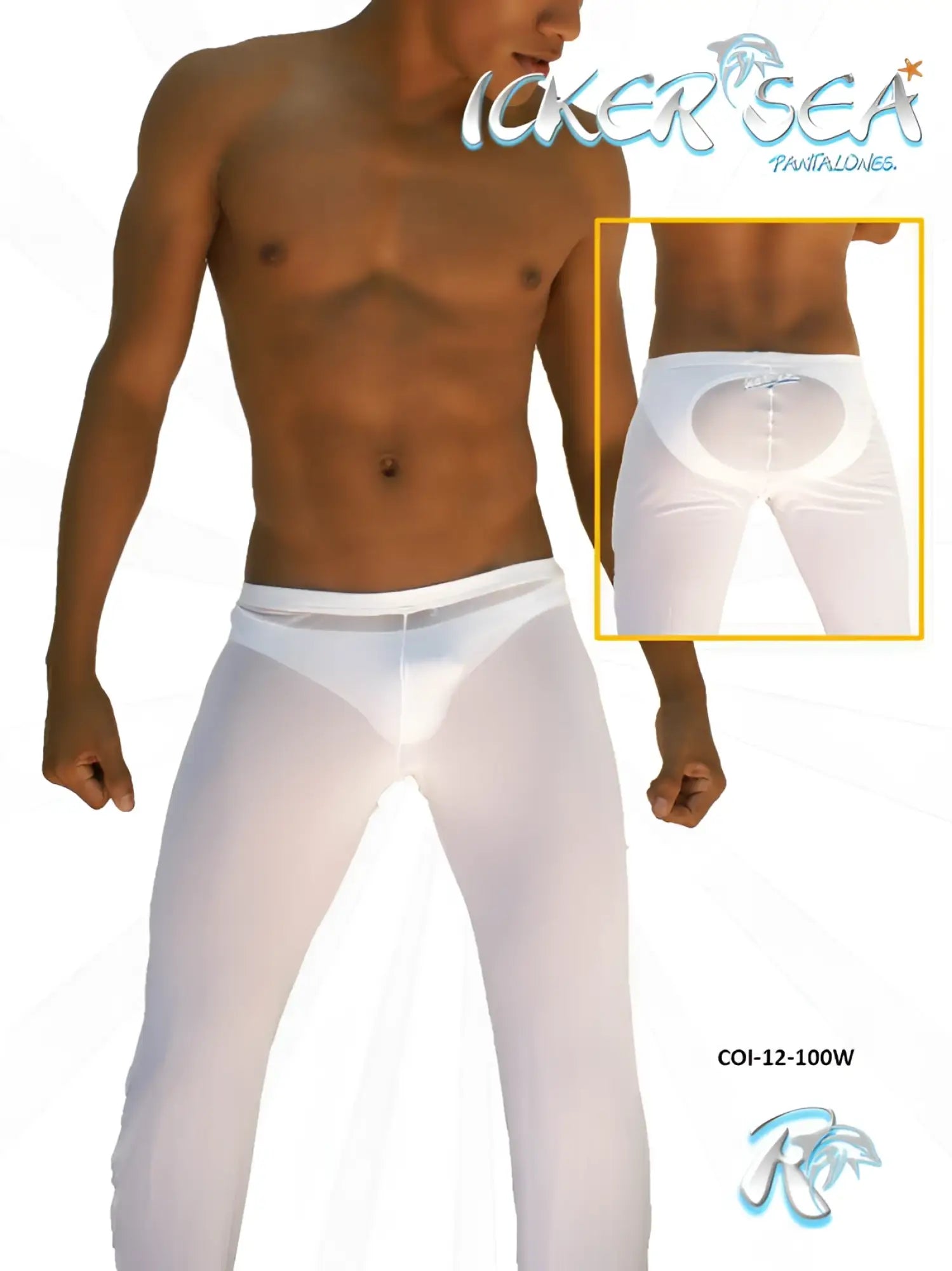 Icker Sea mesh beach pants white sheer pantaloons with transparent back panel and elastic waistband shown from back