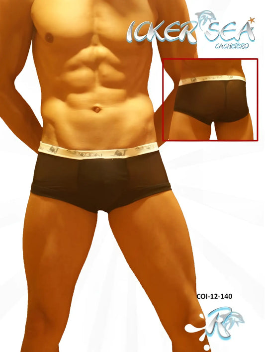 Black Icker Sea mesh boxer briefs with a white elastic waistband featuring the brand logo COI-12-140