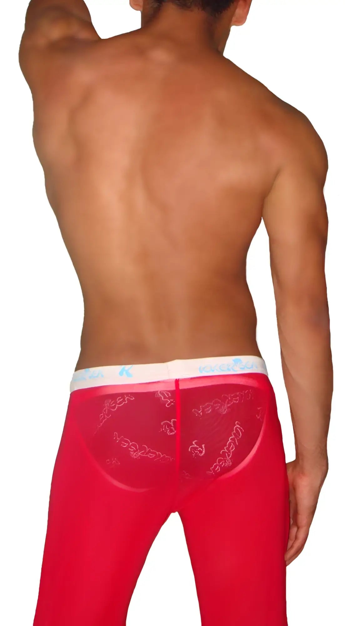 Icker Sea mesh lougewear pants red with sheer mesh material and white waistband featuring light blue logos