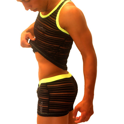 Icker Sea Transparent Lines Stripes Tank Top &amp; Boxer Brief Pyjama Set Schwarz PJ-19-01