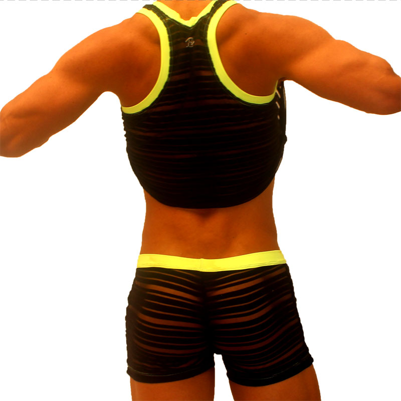 Icker Sea Transparent Lines Stripes Tank Top &amp; Boxer Brief Pyjama Set Schwarz PJ-19-01