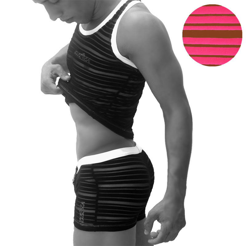 Ensemble pyjama débardeur et caleçon à rayures transparentes Icker Sea, fuchsia PJ-19-01