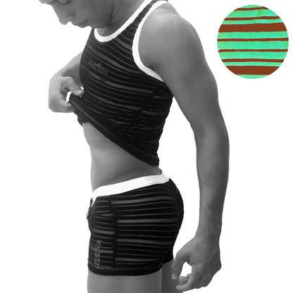 Ensemble pyjama Icker Sea à rayures transparentes (débardeur et caleçon) vert PJ-19-01