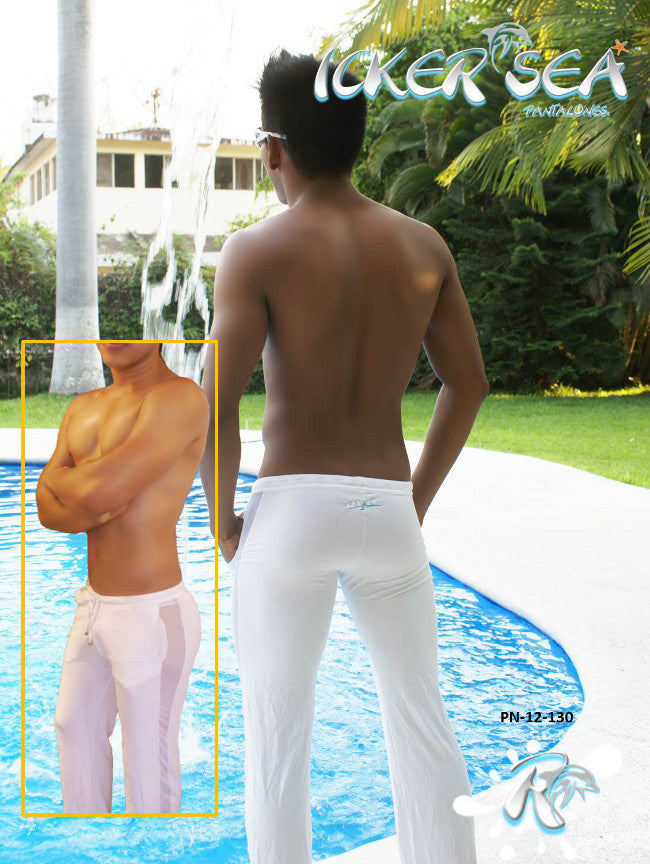 Icker Sea Air Fitness Laufhose mit durchsichtigem Seitenstreifen, Weiß, PN-12-130