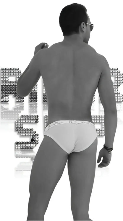 White cotton briefs with subtle elastic waistband and faint logo detailing from icker sea sailor belted logo slip bikini swimwear black white