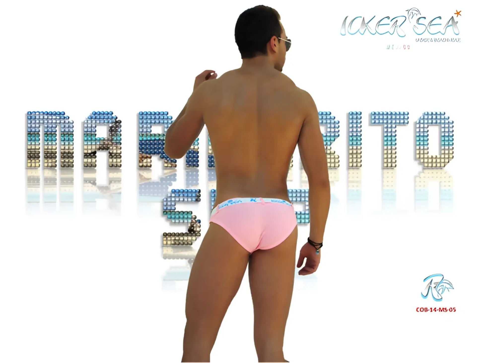 Pink briefs with white waistband featuring icker sea sailor belted logo slip bikini swimwear in pink and white