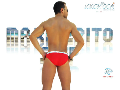 Icker sea sailor belted logo slip bikini swimwear in red with a white waistband featuring a small logo
