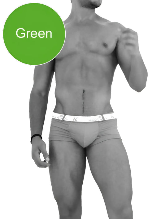 Green icker sea sailor belted logo square cut trunk swimwear with white logo waistband in athletic briefs style
