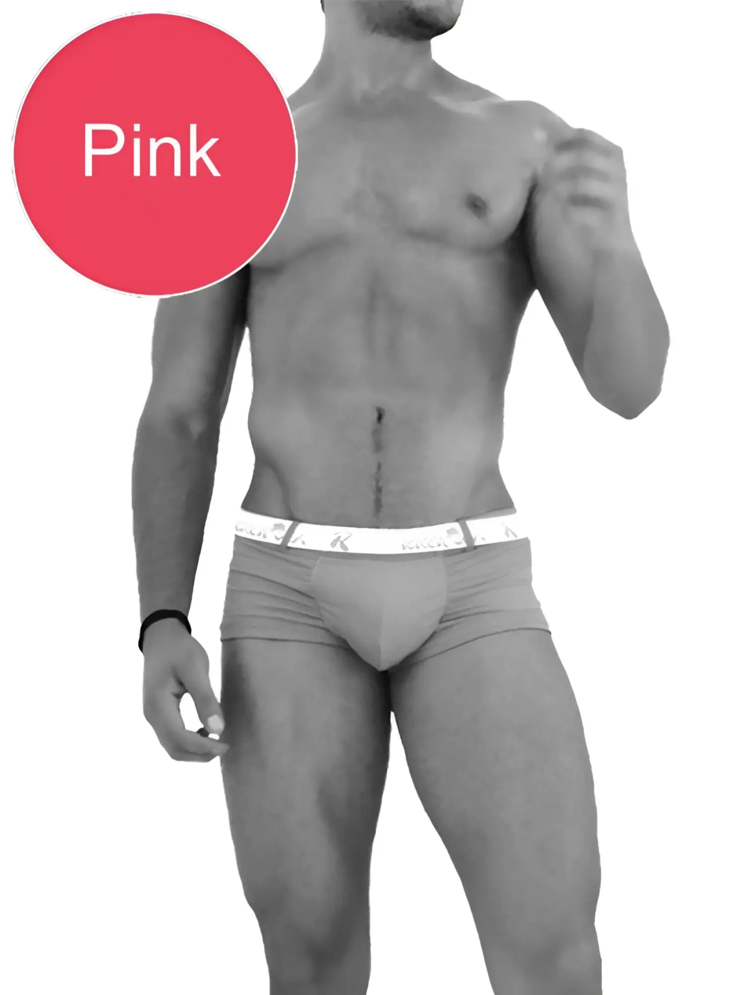 Icker Sea Sailor belted logo square cut trunk swimwear in pink with white elastic waistband and subtle logo pattern