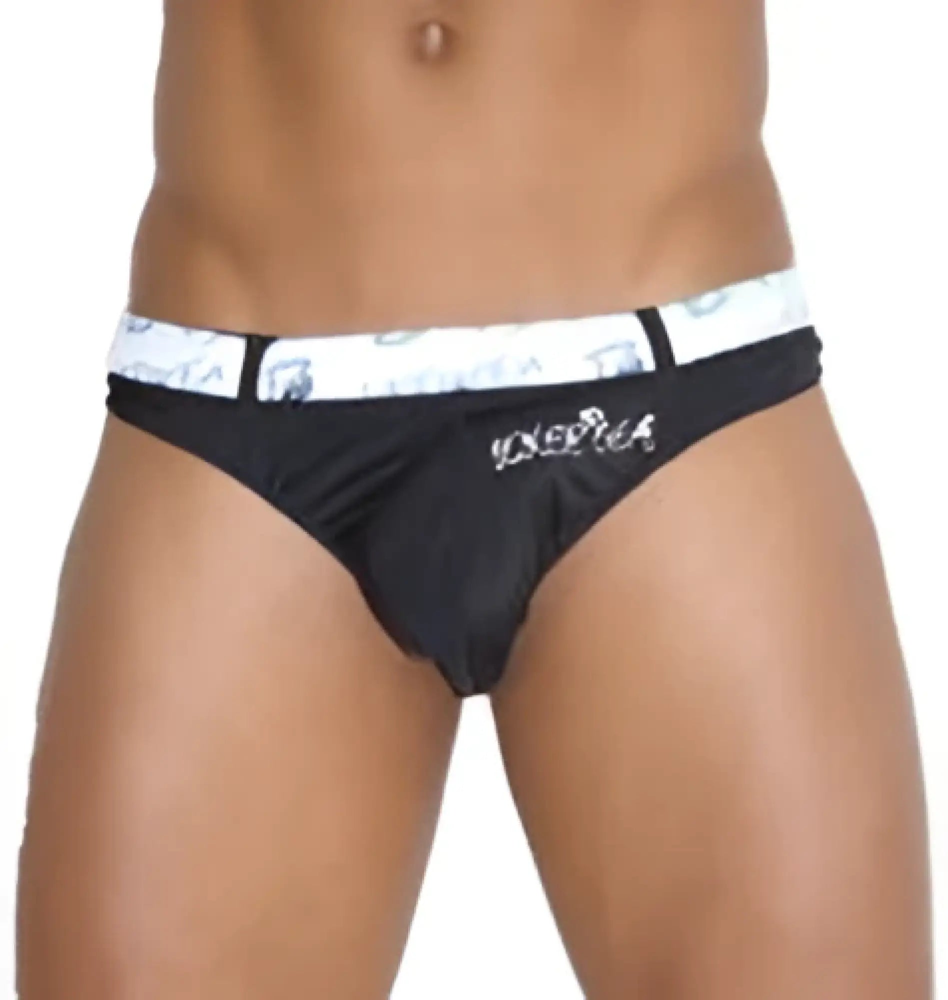 Black icker sea sailor belted logo tanga thong swimwear briefs with white knocka waistband in black lettering
