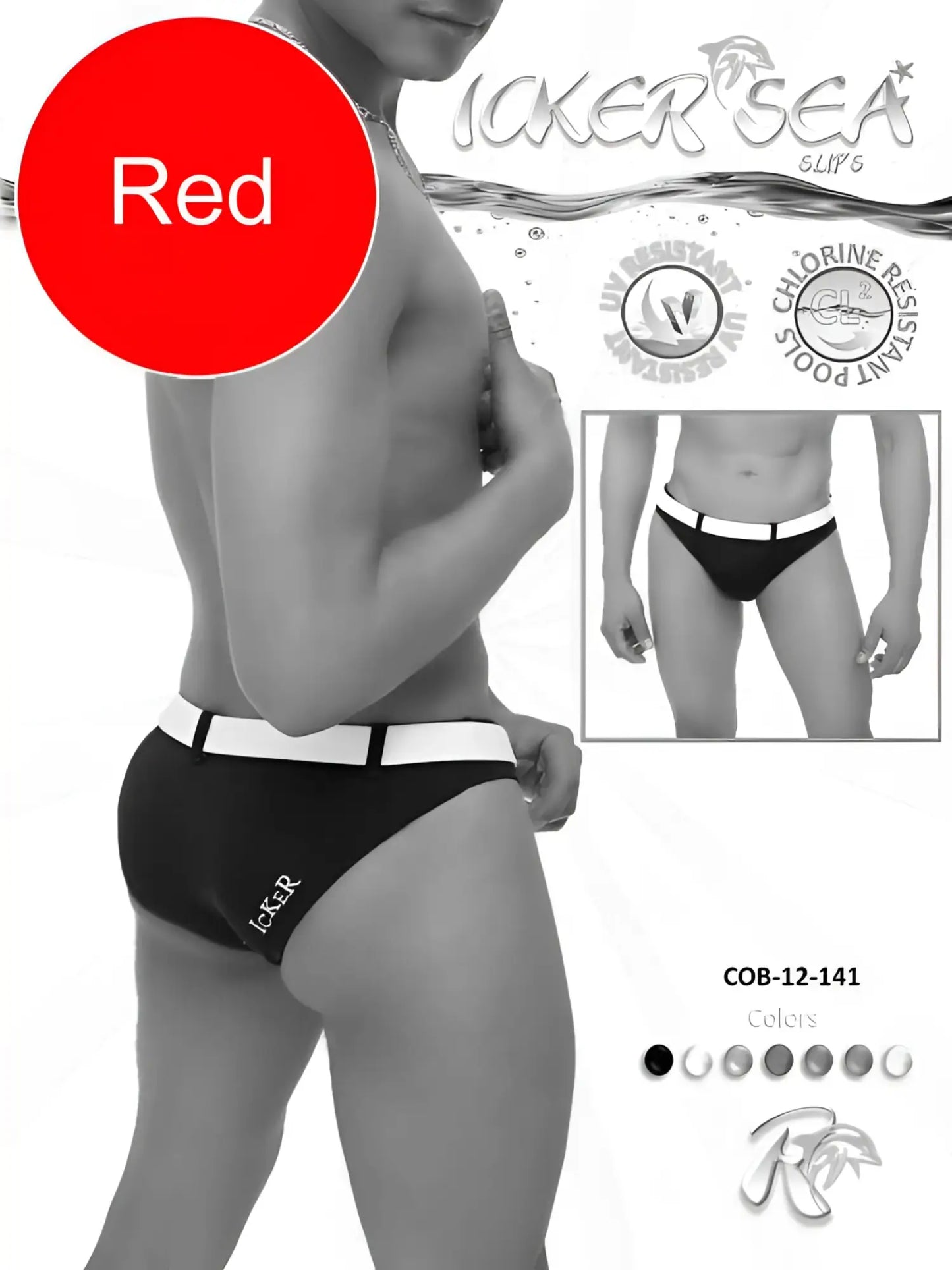 Black icker sea sailor belted slip bikini swimwear with white waistband and side trim featuring laker sea logo on left hip