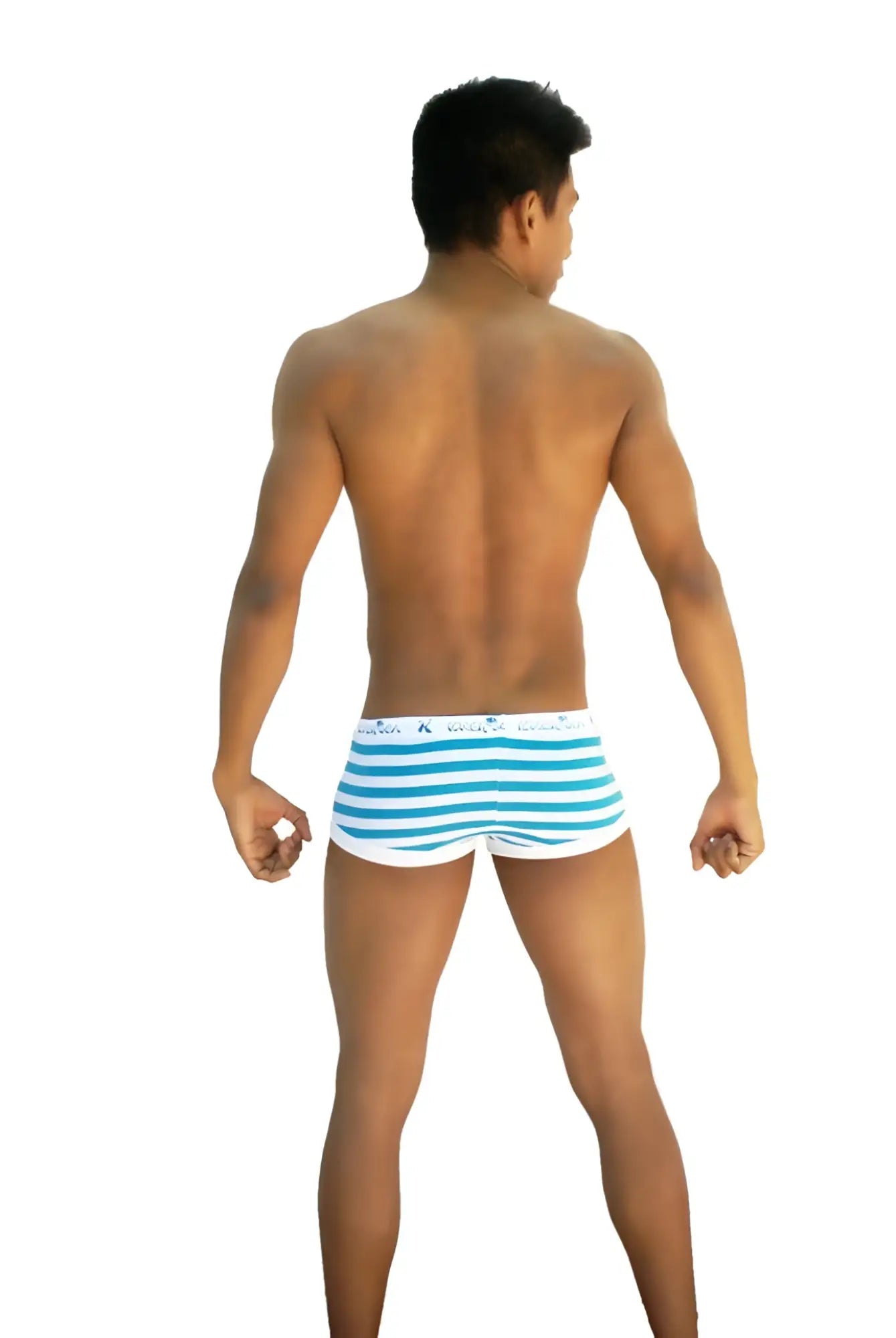 Icker sea sailor stripe boxer brief underwear featuring snug fit blue and white striped design for men