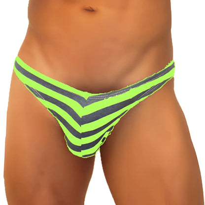Ickler sea sailor stripe enhancement c-ring thong underwear green in bright neon green and dark gray denim-like fabric