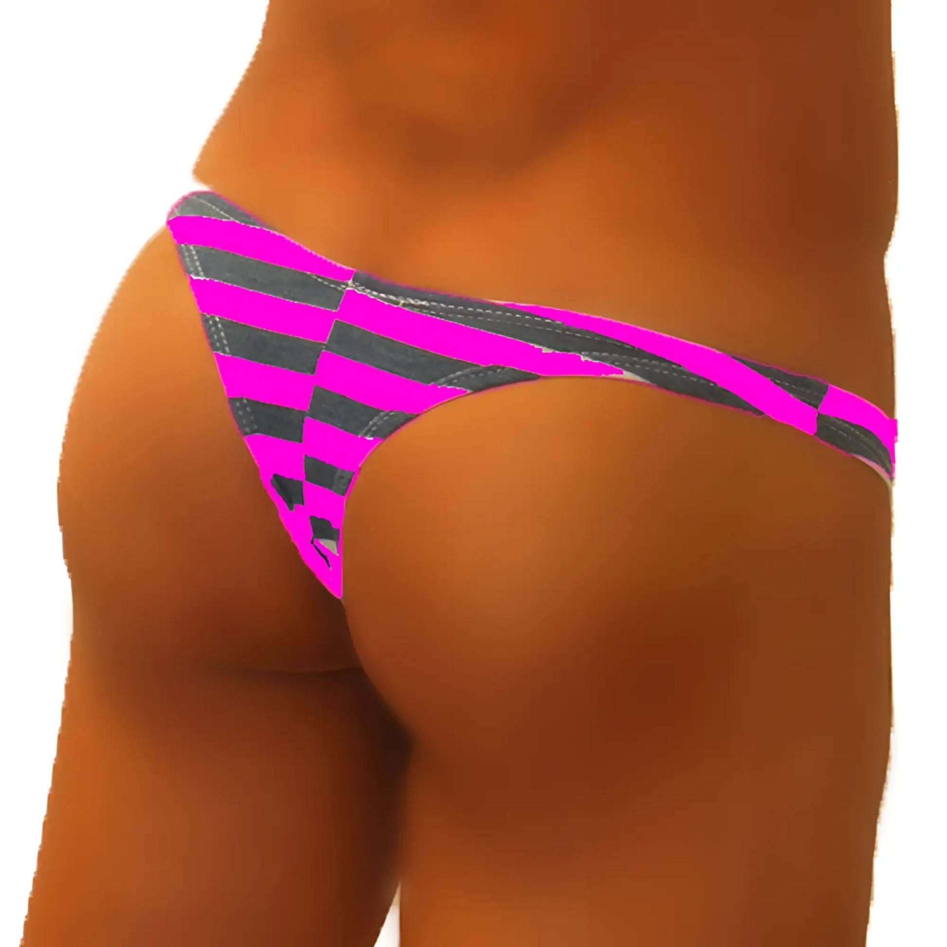 Icker sea sailor stripe enhancement c-ring thong underwear in bright pink and black with a bold striped pattern
